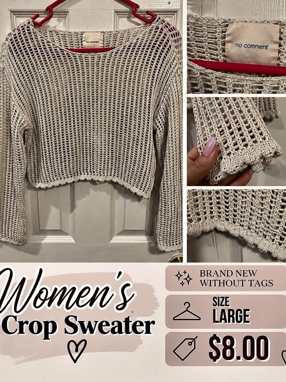 Women's Cropped Open Knit Sweater Size Large NWT